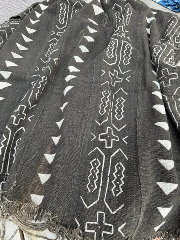 Vintage African Mudcloth Black Textile Throw 61” L x 38” W Textile | No. 149