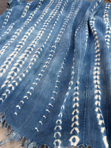 Vintage African Faded Indigo Denim Shibori Mudcloth 58”L x 39”W Textile | No.157