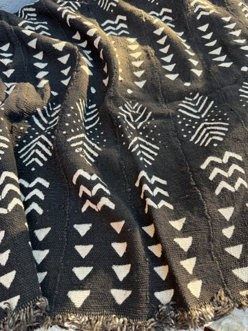 Vintage African Black Mudcloth Textile Throw 57” L x 39” W Textile | No. 182