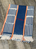 Vintage African Indigo Baule Mudcloth 57” L x 42” W Orange Stripes | No. 125
