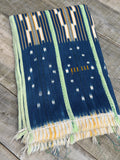 Vintage African Indigo Baule Mudcloth Lime Stripes 57”L x 37”W Textile | No. 124