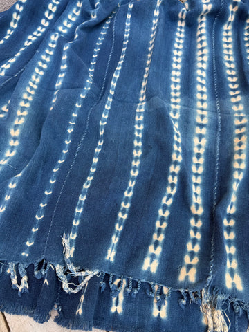 Vintage African Indigo Denim Shibori Mudcloth 55” L x 41” W Textile | No. 174