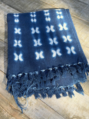 Vintage African Indigo Denim Shibori Mudcloth 54” L x 41” W Textile | No. 120