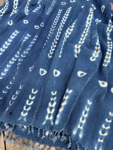 Vintage African Indigo Denim Shibori Mudcloth 56” L x 41” W Textile | No. 162