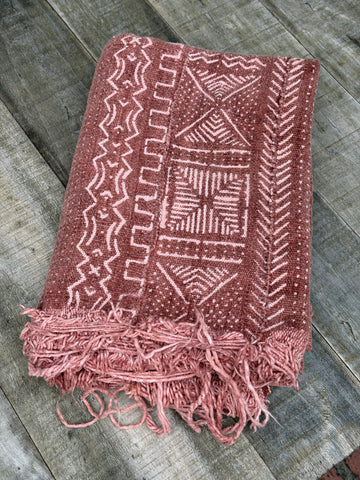 Vintage African Faded Terracotta Mudcloth 58” L x 41” W Textile | No. 127