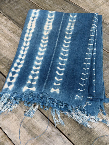 Vintage African Indigo Denim Shibori Mudcloth 56” L x 43” W Textile | No. 106