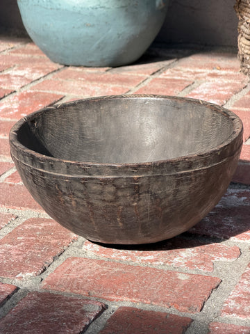 Vintage African Tazawat Wooden Milk Bowl 12 1/4” - 12 1/2” Diameter x 6 1/2” H
