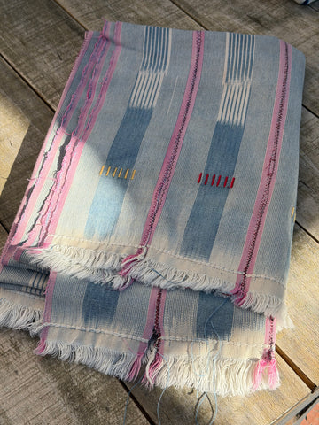 Vintage African Light Faded Indigo Baule Mudcloth 57” L x 40” W Textile | No. 97