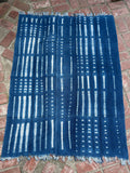 Vintage African Indigo Denim Shibori Mudcloth 61” L x 46” W Textile | No. 180