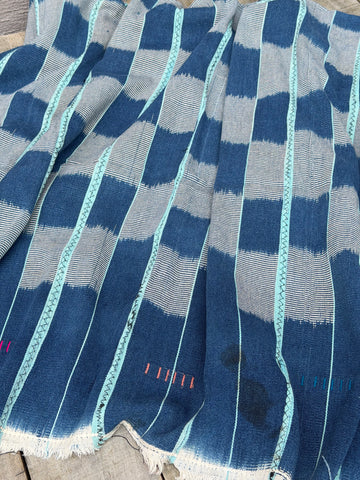 Vintage African Indigo Baule Mudcloth Blue Stripes 56”L x 40”W Textile | No. 145
