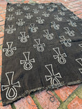 Vintage African Black Mudcloth 62” L x 42” W Textile Ankh Symbol Motif | No. 117