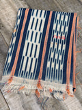 Vintage African Indigo Baule Mudcloth Orange Stripes 55” L x 42” W | No. 123