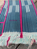 Vintage African Indigo Baule Mudcloth Pink Stripes 54”L x 42”W Textile | No. 161