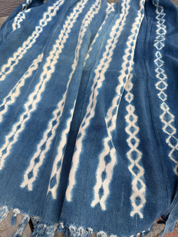 Vintage African Indigo Denim Shibori Mudcloth 59” L x 41” W Textile | No. 147