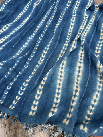 Vintage African Indigo Denim Shibori Mudcloth 56” L x 43” W Textile | No. 170