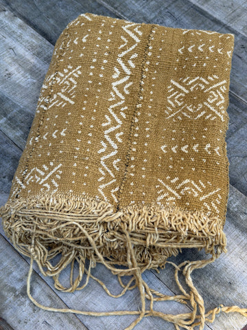 Vintage African Mustard Yellow Mudcloth 54” L x 42” W Textile | No. 113