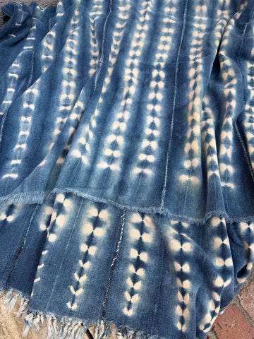 Vintage African Fade Indigo Denim Shibori Mudcloth 59”L x 43”W Textile | No. 173