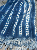 Vintage African Indigo Denim Shibori Mudcloth 56” L x 45” W Textile | No. 140