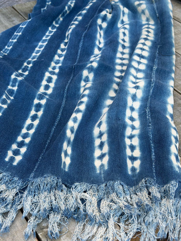 Vintage African Indigo Denim Shibori Mudcloth 56” L x 45” W Textile | No. 140