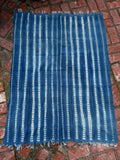 Vintage African Indigo Denim Shibori Mudcloth 56” L x 43” W Textile | No. 170