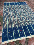 Vintage African Indigo Baule Mudcloth Lime Stripes 57”L x 37”W Textile | No. 124