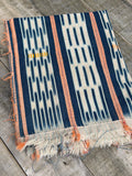Vintage African Indigo Baule Mudcloth Orange Stripes 55” L x 42” W | No. 123