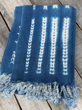 Vintage African Indigo Denim Shibori Mudcloth 61” L x 46” W Textile | No. 180
