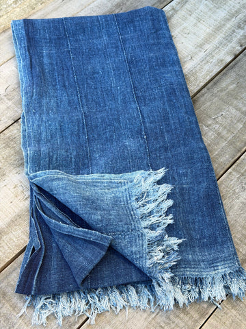 Vintage African Indigo Denim Mossi Mudcloth 78” L x 43” W Textile | No. 138