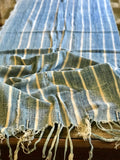 Vintage African Faded Denim Striped Indigo Mudcloth | Runner