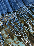 Vintage African Denim Mossi Macramé Indigo Mudcloth Scarf | Runner