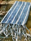 Vintage African Faded Denim Striped Indigo Mudcloth | Runner
