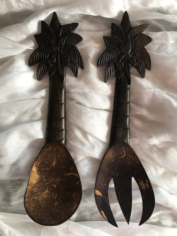 Palm Tree Wooden Salad Servers