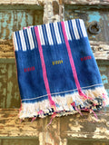 Vintage African Indigo + White Stripes with Pink | Baule Mudcloth No. 11