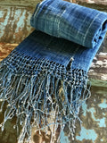 Vintage African Denim Mossi Macramé Indigo Mudcloth Scarf | Runner