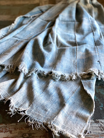 Vintage African Light Faded Indigo Denim Mossi Mudcloth | No. 61