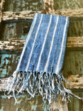 Vintage African Faded Denim Striped Indigo Mudcloth | Runner