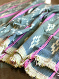 Vintage African Indigo + Lime with Pink Stripes Baule Mudcloth | No. 63