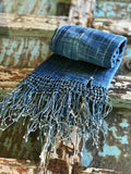 Vintage African Denim Mossi Macramé Indigo Mudcloth Scarf | Runner