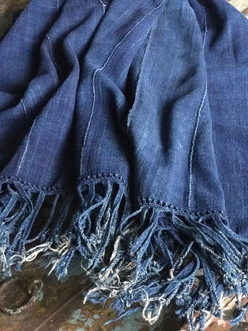 Vintage African Macramé Denim Mossi Indigo Mudcloth | Throw #28