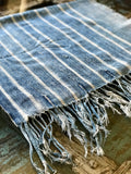 Vintage African Faded Denim Striped Indigo Mudcloth | Runner