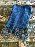 Vintage African Denim Mossi Macramé Indigo Mudcloth Scarf | Runner