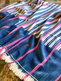 Vintage African Indigo + White Stripes with Pink | Baule Mudcloth No. 11